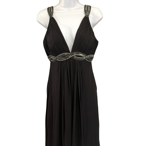 Y2K Vintage Scala Black Beaded Baby Doll Full Length Silk Dress Size Medium - Picture 2 of 10